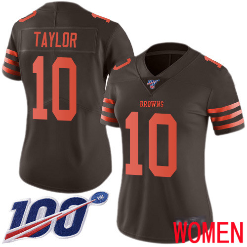 Cleveland Browns Taywan Taylor Women Brown Limited Jersey #10 NFL Football 100th Season Rush Vapor Untouchable->women nfl jersey->Women Jersey